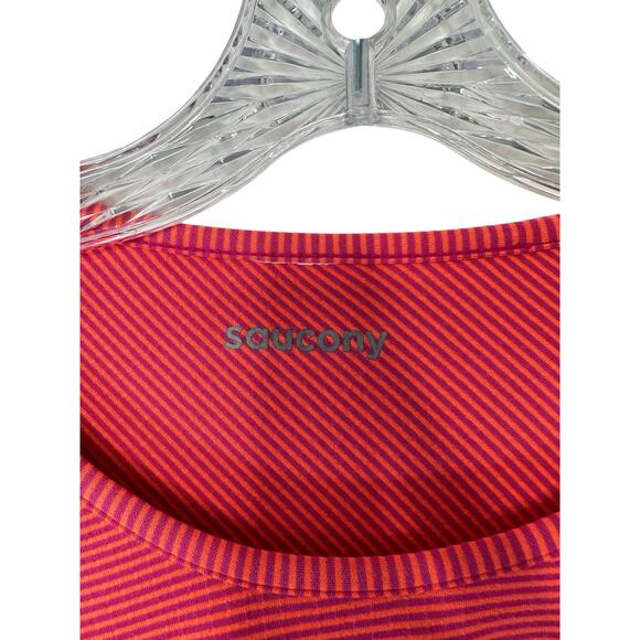 Saucony Pink Purple Striped Long Sleeve Cuffins Workout Running Shirt - Picture 6 of 15